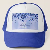 Simple Blue Brushed Metal and Glitter Monogram | Trucker Hat