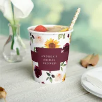 Fall Bridal Shower Sunflowers and Roses Paper Cups