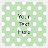 Simple Chic Cute Light Green Polka Dot Custom Text Square Sticker