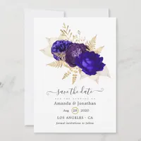 Royal Blue, Purple and Gold Floral Wedding Save The Date