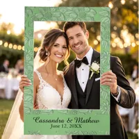 3D Dusty Green Daisies Personalized Wedding Photo Selfie Frame