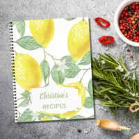 Watercolored lemons recipe cookbook monogram notebook