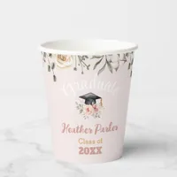 Elegant Pink Floral Girl Graduation Party Paper Cups