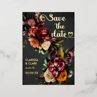 Dark Moody Bold Wild Flower Save The Date Foil Invitation