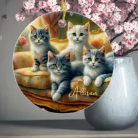 Cats on the sofa - cute scene in vintage look ceramic ornament