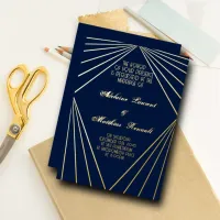 Art Deco Wedding Navy Blue and Gold  Foil Invitation