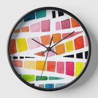 Funky Watercolor Geometric Pattern Clock