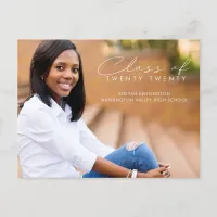 Modern Elegant Script Graduation Class of Photo Announcement Postcard