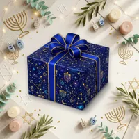 Mystic Navy Celestial Menorah Wrapping Paper