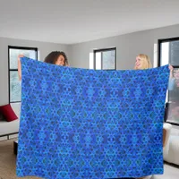 Dahlias in royal blue - floral design,  fleece blanket