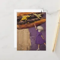 Woman Holding Up a Cheeseburger Surreal Collage Postcard
