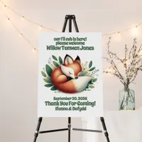 Cute Baby Fox Cub Sleeping in Bed of Leaves Foam Board