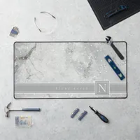Sparkling Marble Monogram Neutral Gray Std ID672 Desk Mat