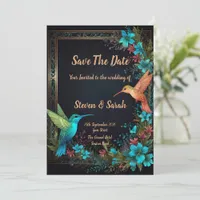 Elegant Hummingbird & Floral Wedding Invitation