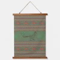 Southwest Roadrunner Sagebrush Green Geometric Hanging Tapestry