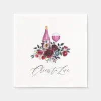 Boho Burgundy and Navy Wine Tasting Bridal Shower Napkins