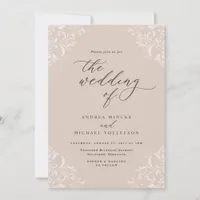 Elegant Vintage Champagne Tan Wedding Invitation