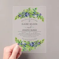 watercolor blueberries blue botanical wedding acrylic invitations