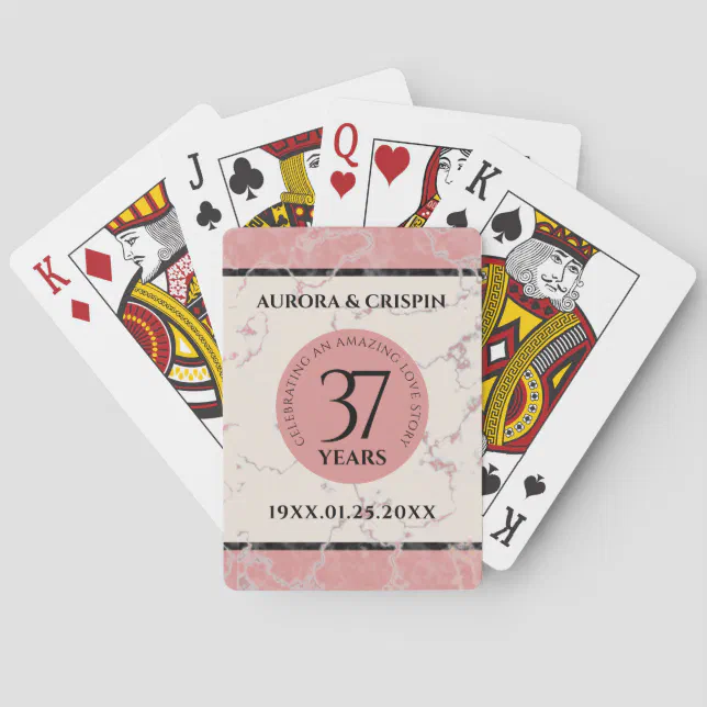 Elegant 37th Alabaster Wedding Anniversary Poker Cards