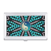 Black Teal Aqua YinYang New Age BizCard Case