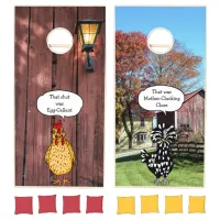 Funny Chicken Puns Country Barn Farm  Cornhole Set