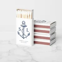 Nautical Anchor Monogram Wedding Navy Matchboxes