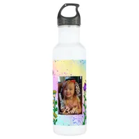 Personalized Butterfly and Flowers Photo and Name  Stainless Steel Water Bottle