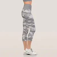 Cute Gray Camouflage Camo Capri Leggings