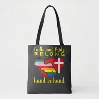 Faith Pride Belong Hand In Hand Rainbow Flag Cross Tote Bag