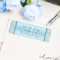 Monogram Blue Glitter Wedding Return Address Label