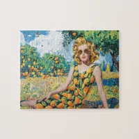 A Beautiful Woman in an Orange Grove Jigsaw Puzzle