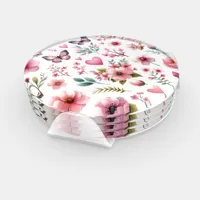 Elegant Chic Flowers and Butterflies Coaster Set