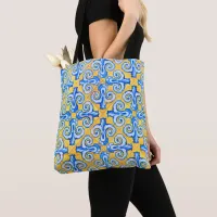 Blue and Yellow Spanish Tile Pattern Tote Bag