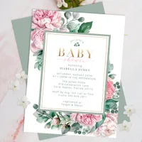 Elegant Pink and Gold Floral Girl Baby Shower Invi Invitation