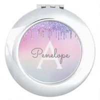 Rainbow Glitter Dripping Glam With Monogram Compact Mirror