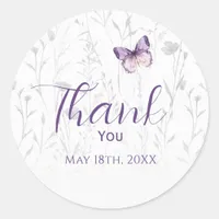 Boho Wildflower Purple Butterfly Girl Baby Shower Classic Round Sticker