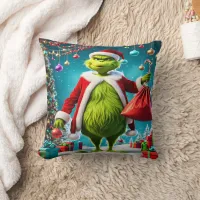 Grinch plots Christmas heist Throw Pillow