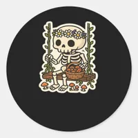 Cottagecore Skeleton With Flower Crown Classic Round Sticker
