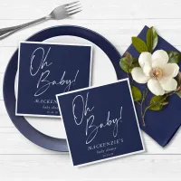 Elegant Navy Blue Oh Baby Baby Shower Napkins