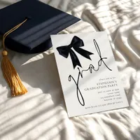 Modern Black Bow Script Grad Graduation  Invitation