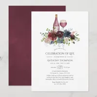 Burgundy and Navy Wine Tasting Celebration of Life Invitation