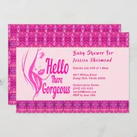 Hello There Lady Face Pink Pattern Baby Shower Invitation