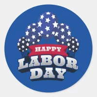 Happy Labor Day Red White Blue Stars  Classic Round Sticker