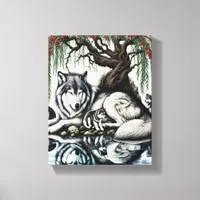 Serene Wolf Family Oasis in Idyllic Nature 8x10 Canvas Print