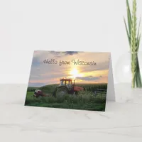 Hello from Wisconsin Farming Tractor at Sunset Card