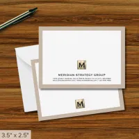 Professional Gold Monogram Note Card Linen Border