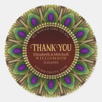 Thank You Golden Peacock Feathers Mandala  Classic Round Sticker