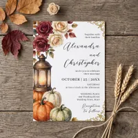Watercolor Fall Pumpkin Rose Lantern Wedding Invitation