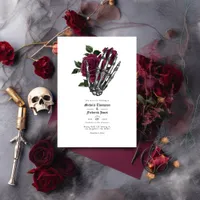 Burgundy Floral Gothic Wedding QR Code Invitation