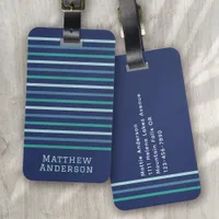 Blue Green Stripe Monogram Luggage Tag